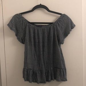 Navy & White Stripe Off The Shoulder Shirt